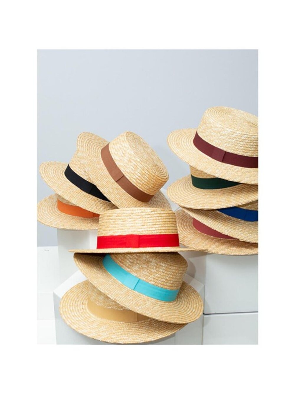 Straw Boater Hat with Ribbon - Picture 11 of 11